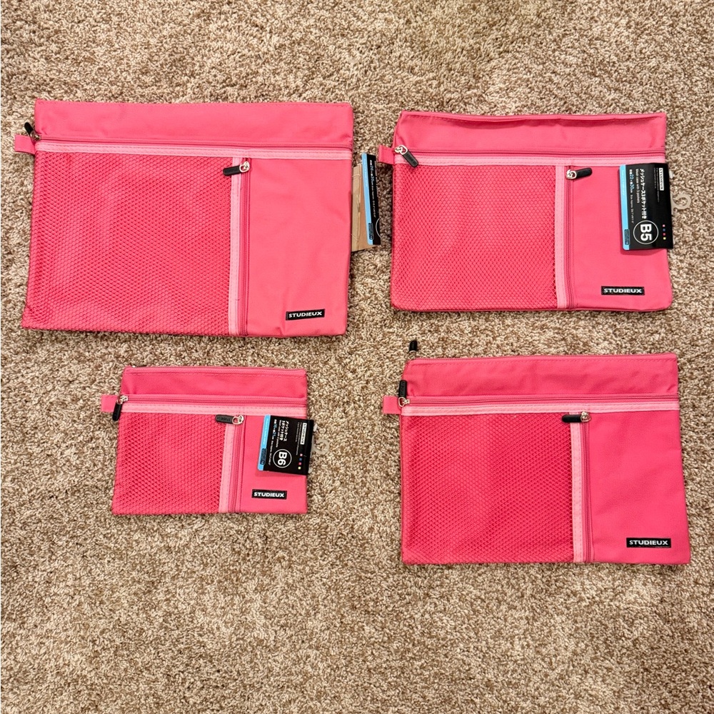 Studieux Mesh Case. 4 cases. Various sizes. Pink. Travel. Electronics. Makeup.